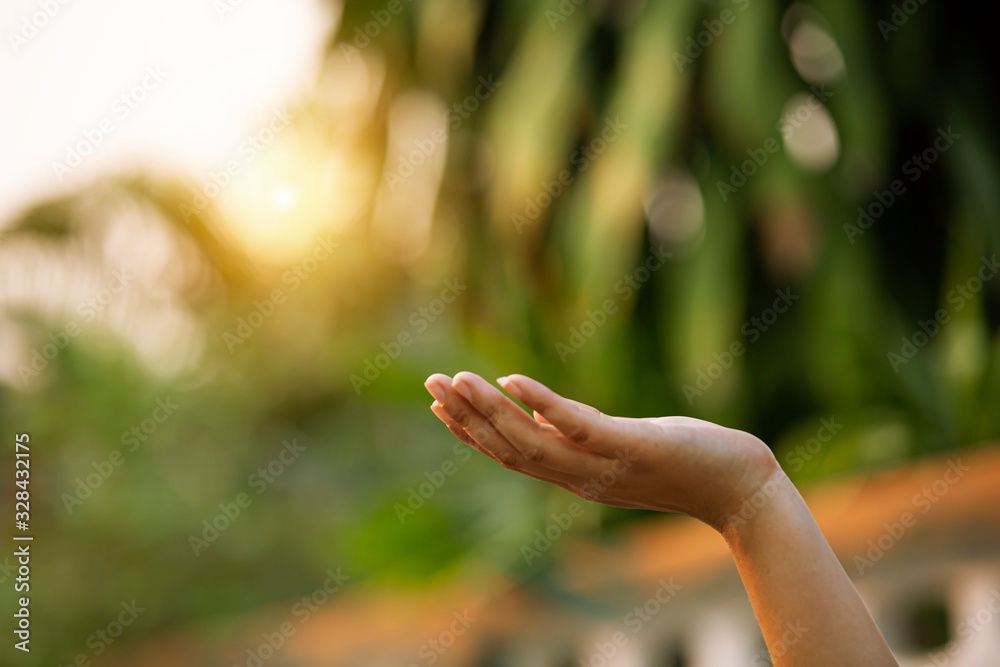 Technology, hand holding with environment Icons over the Network connection on green background. Technology, hand holding with environment Icons over the Network connection on green background.