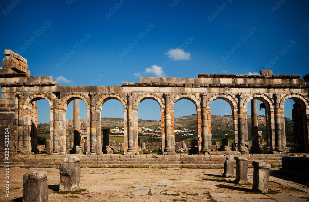 Ancient Roman ruins at an archaeological site, Volubilis, Morocco Ancient Roman ruins at an archaeological site, Volubilis, Morocco
