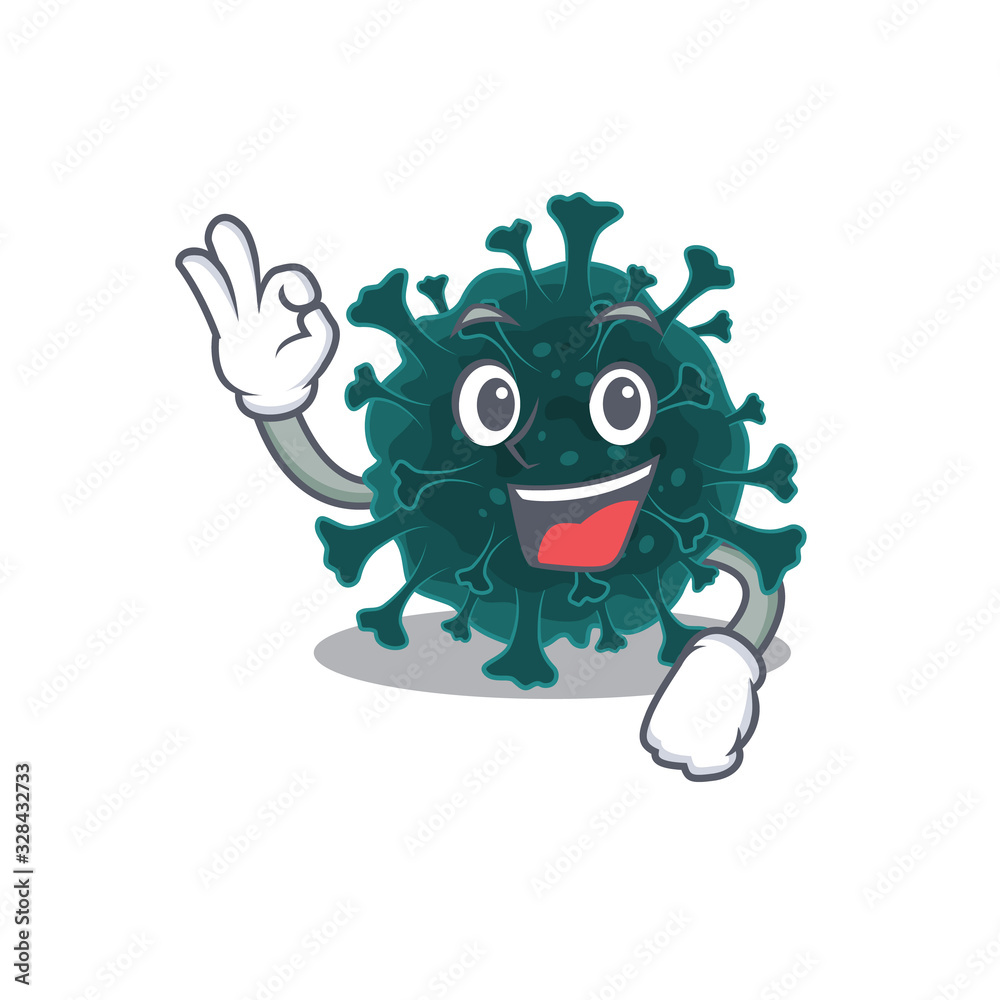 Coronavirus COVID 19 cartoon character design style making an Okay gesture