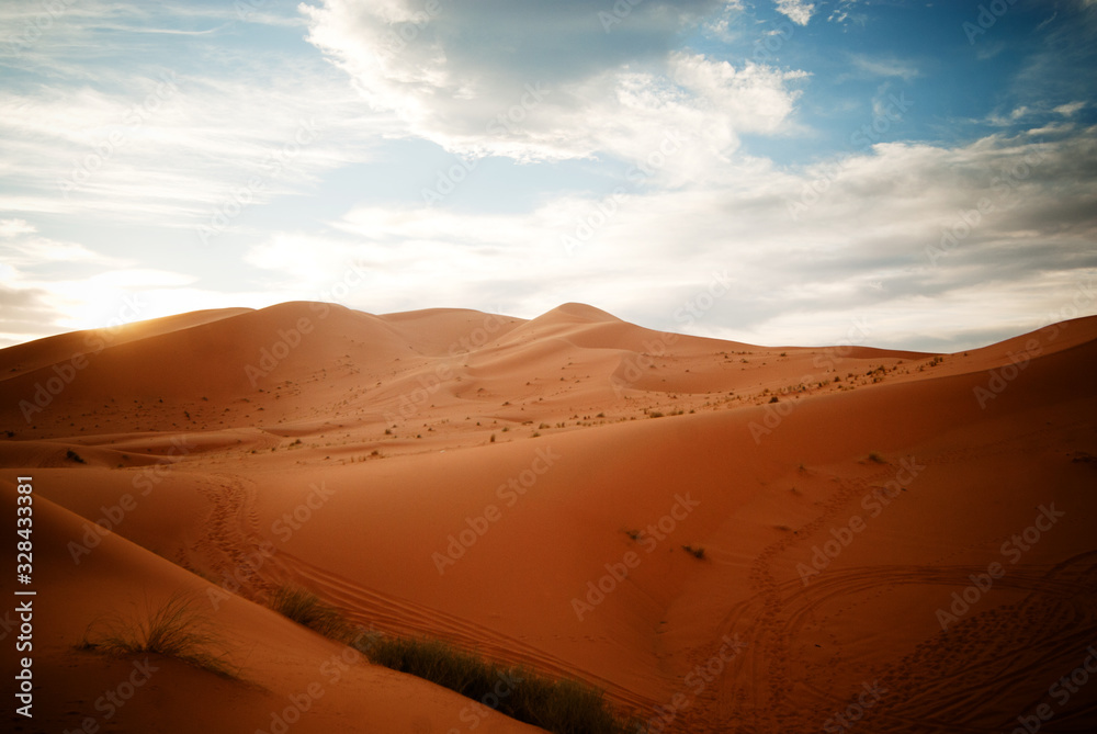sand dunes in the Sahara Desert at sunset, Morocco sand dunes in the Sahara Desert at sunset, Morocco