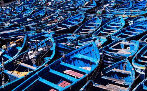 Blue fishing boats in Essaouira, Morocco  photo