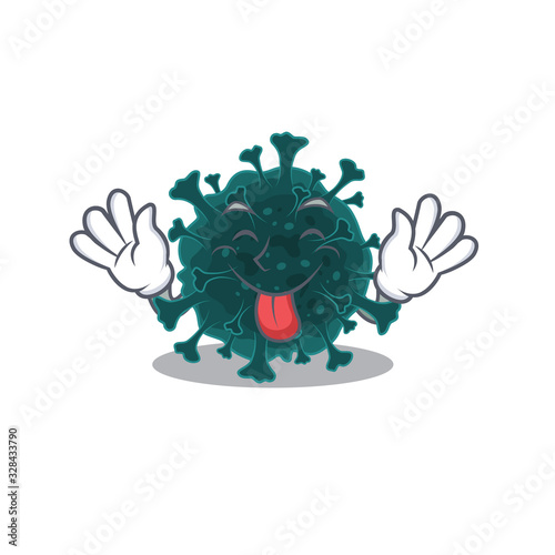 Funny face coronavirus COVID 19 mascot design style with tongue out