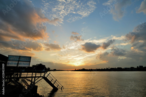 Sunset chaophraya river in bangkok,Thailand