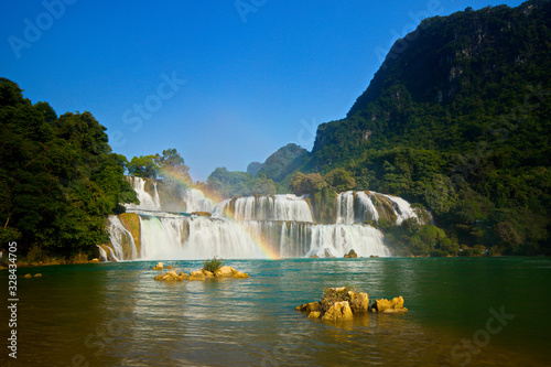 PHONG NAM, CAOBANG, VIETNAM - SEPTEMBER 27, 2019: Beauty of Ban Gioc Waterfall in Cao Bang, Vietnam in harvest time.