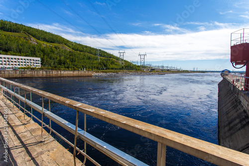 Industrial photography. View of the Zeya River from the Zeya Dam photo