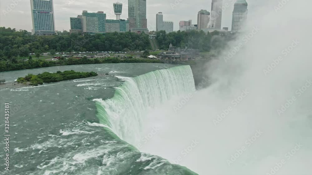 Aerial Epic view of the Niagara Falls and the town of Niagara. Ontario, Canada. 15 September 2019