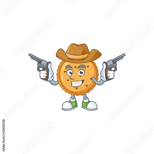 The brave of peanut butter cookies Cowboy cartoon character holding guns