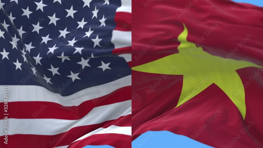 4k seamless United States of America USA and Vietnam National flag slow ...