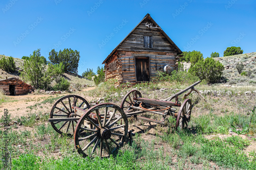 Old Western Barn and Wagon 