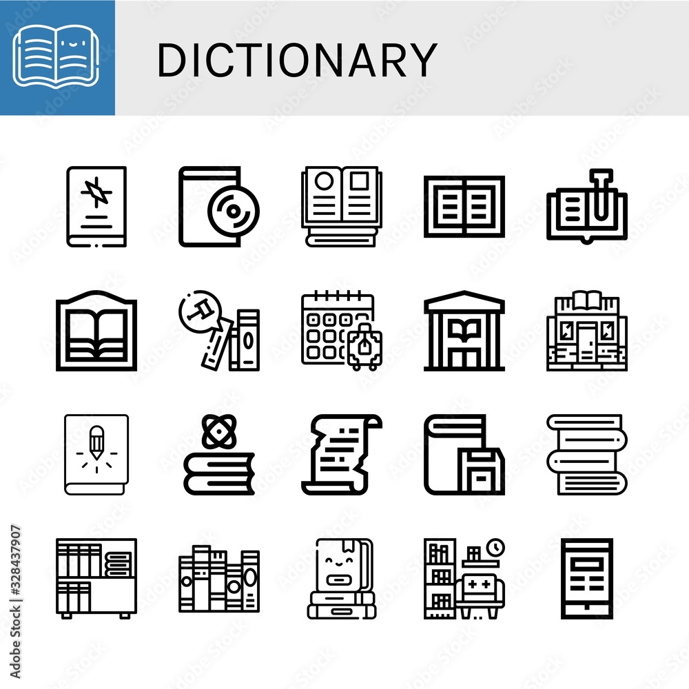 dictionary simple icons set