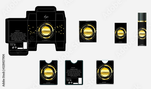 Packaging design, luxury perfume box,  pocket perfume and deo design template and mock up box. Illustration vector.