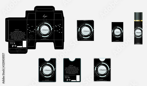 Packaging design, luxury perfume box,  pocket perfume and deo design template and mock up box. Illustration vector.