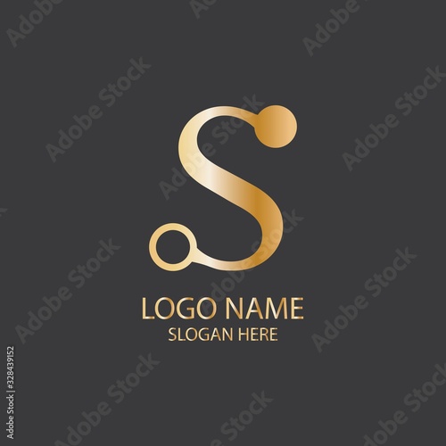 Letter S Logo Icon Design With Circuit Shape. Initial S luxury logo design with gold color for your business