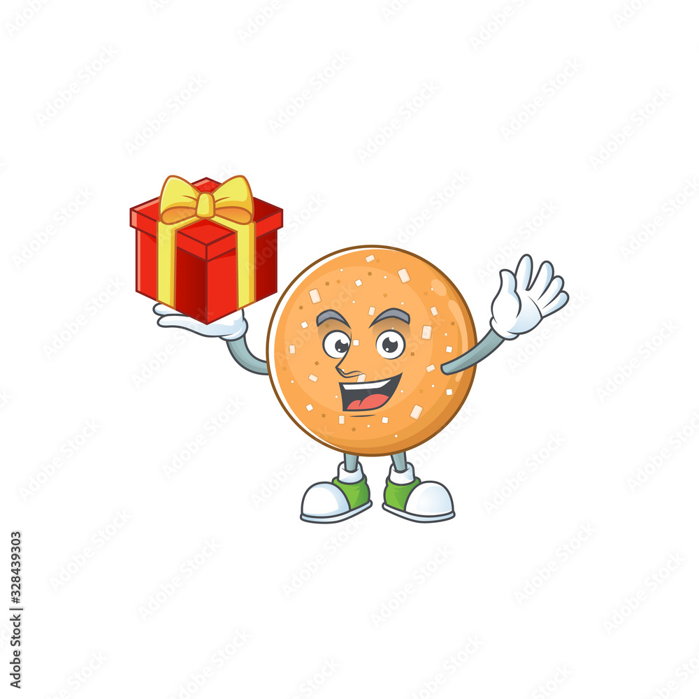 cartoon character of sugar cookies with a box of gift cartoon character of sugar cookies with a box of gift