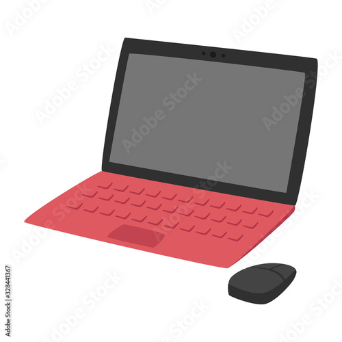 ピンクのキーボードがついたノートパソコンのイラスト。