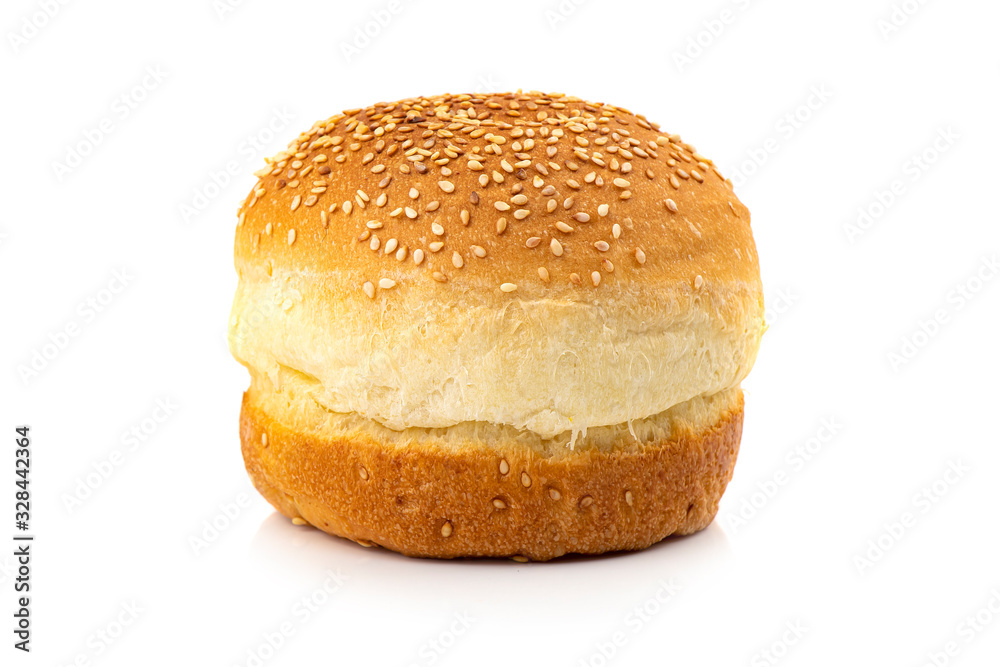 Fresh burger or cheeseburger bun on white isolated background Fresh burger or cheeseburger bun on white isolated background