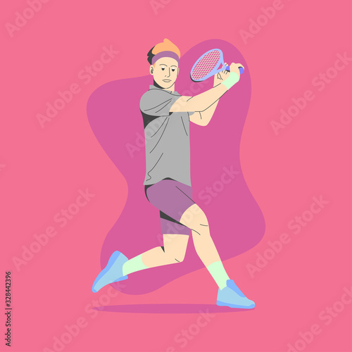 MALE TENNIS PLAYER WEARING HEADBAND IS READY TO HIT THE BALL ILLUSTRATION