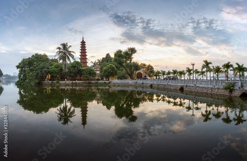 Tran Quoc pagoda during sunset time  the oldest temple in Hanoi  Vietnam. Hanoi cityscape.