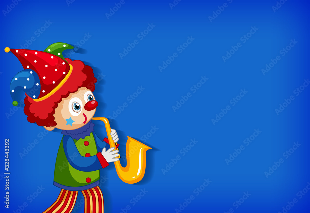 Fototapeta premium Background template design with funny clown playing saxophone
