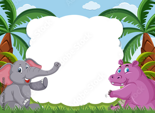 Frame template with cute animals in the woods