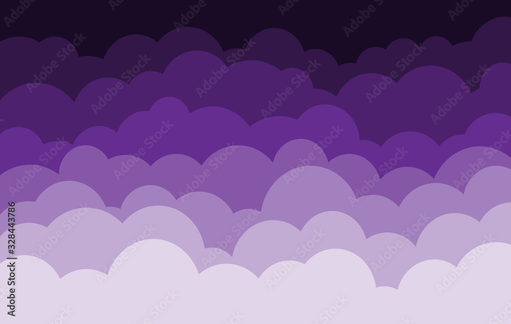 Flat purple sky background with clouds.Vector illustration