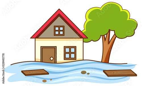 Scene with house and flooding problem