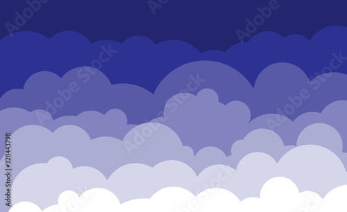 Flat dark blue sky backgraund with clouds.Vector illustration
