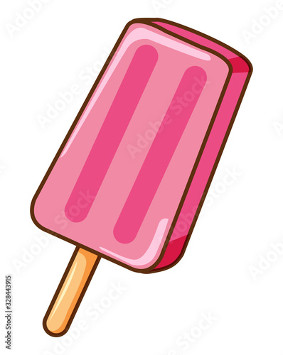 One strawberry popsicle on white background