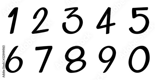 Font design for number one to zero on white background