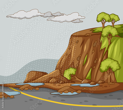 Nature scene background with mud slides and rain