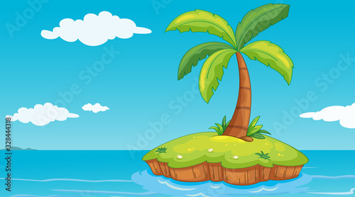 Scene with coconut tree on little island