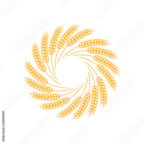 Wreath made of wheat spikelets isolated on a white background with space for text.