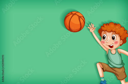 Background template design with boy playing basketball