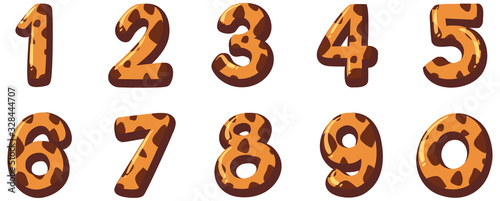 Font design for number one to zero on white background