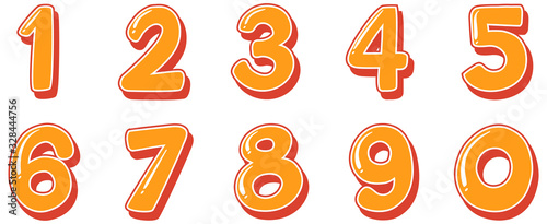 Font design for numbers one to zero on white background