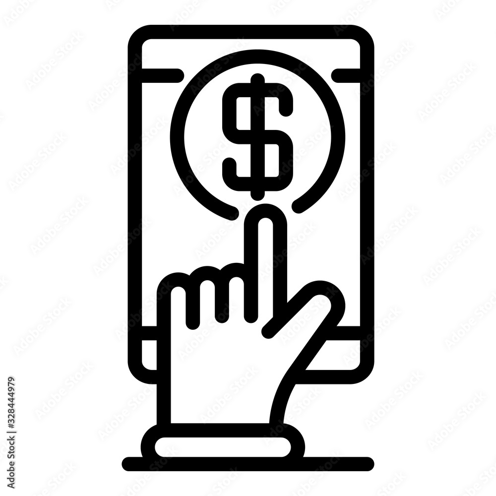 Touch money loan icon. Outline touch money loan vector icon for web design isolated on white background Touch money loan icon. Outline touch money loan vector icon for web design isolated on white background