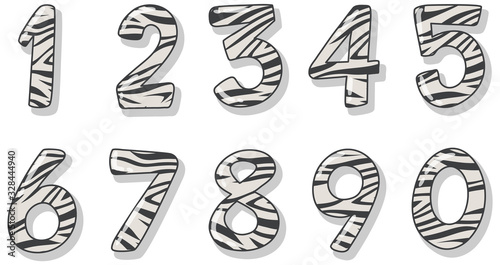 Font design for number one to zero on white background