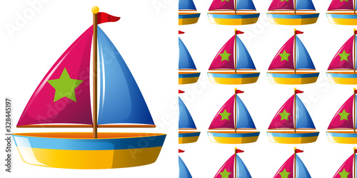 Seamless background design with toy boat