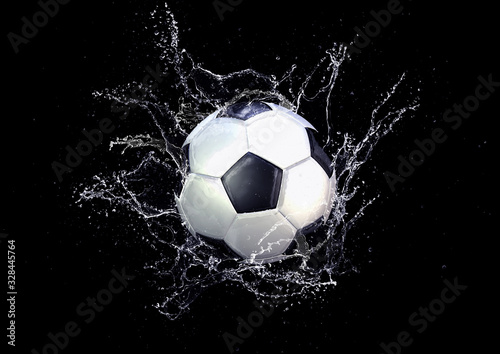 水しぶきを上げる抽象的なサッカーボール