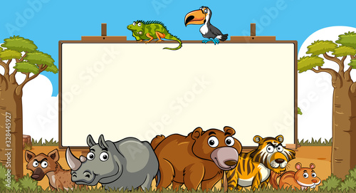 Photography Frame template with many wild animals in background