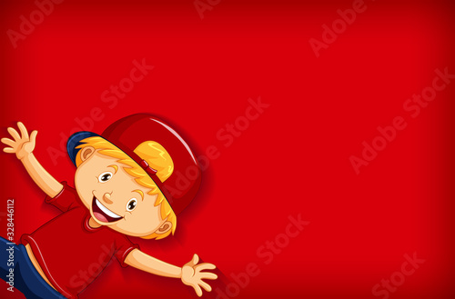 Background template design with happy boy in red shirt