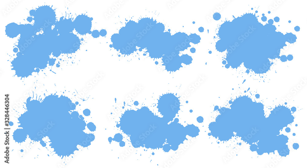 Watercolor splash in set of blue on white background