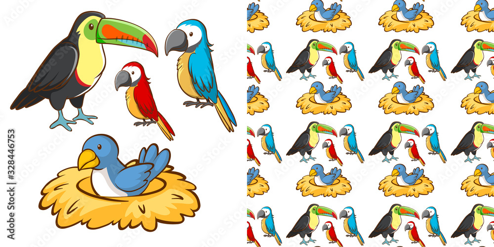 Seamless background design with many birds