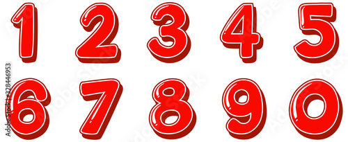 Font design for numbers one to zero on white background