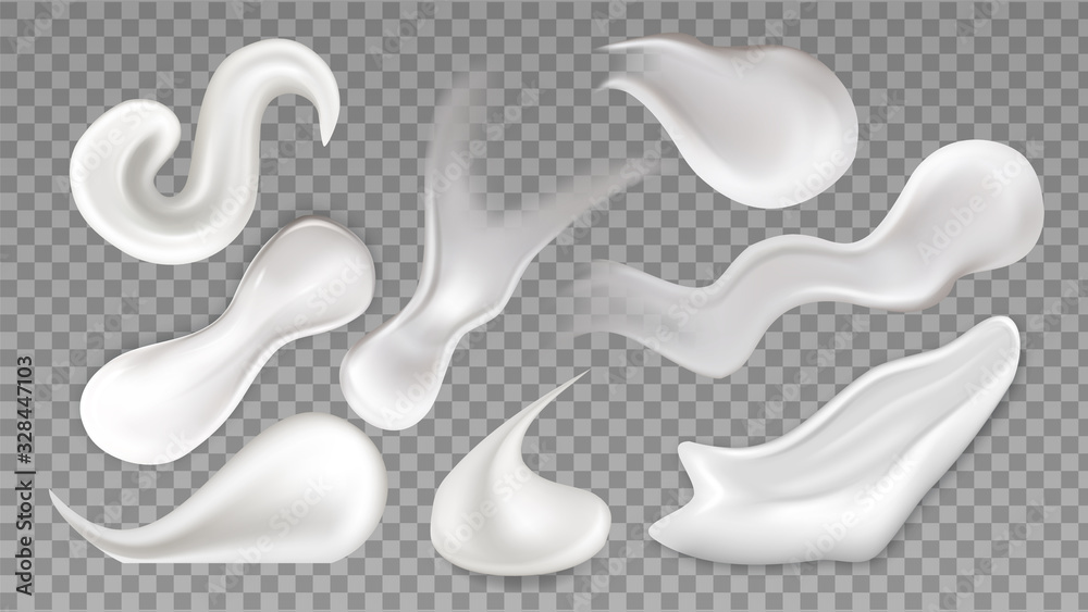 Cosmetic Cream Smear Drop Collection Set Vector. Beauty Skincare Moisturizing Lotion Cream Smear In Different Form. Skin Care Natural Liquid Concept Template Realistic 3d Illustrations Cosmetic Cream Smear Drop Collection Set Vector. Beauty Skincare Moisturizing Lotion Cream Smear In Different Form. Skin Care Natural Liquid Concept Template Realistic 3d Illustrations