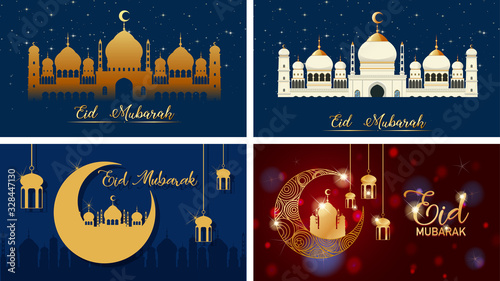 Four background designs for Muslim festival Eid Mubarak