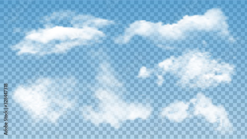 Fluffy Clouds Atmosphere Assortment Set Vector. Collection Of Soft Air Clouds. Morning Good Weather Details, Climatic And Environmental Cumulus. Atmospheric Cirrus Concept Mockup 3d Illustrations