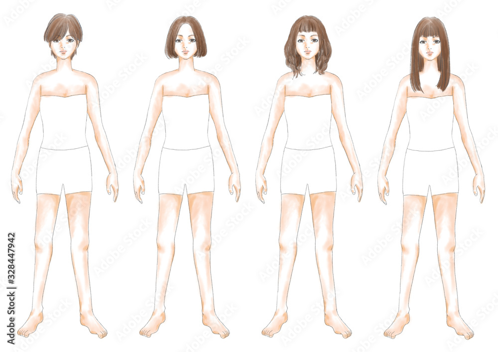 ファッションイラスト 茶髪 きせかえ 髪型 ボディ 日本人 01 ファッションイラスト 茶髪 きせかえ 髪型 ボディ 日本人 01