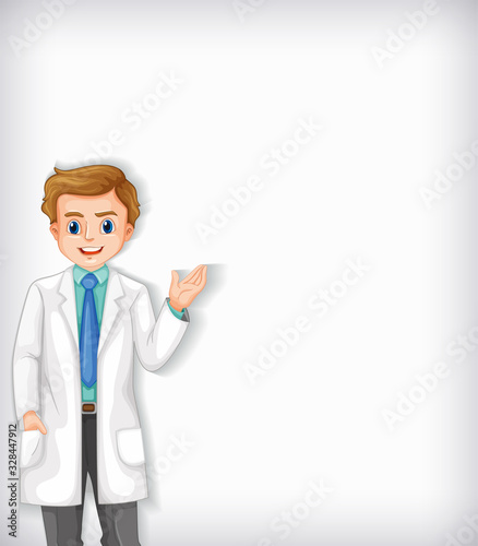 Background template design with happy doctor standing