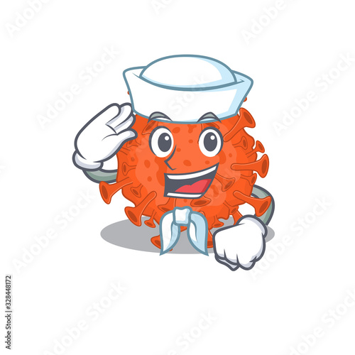 Cute electron microscope coronavirus Sailor cartoon character wearing white hat